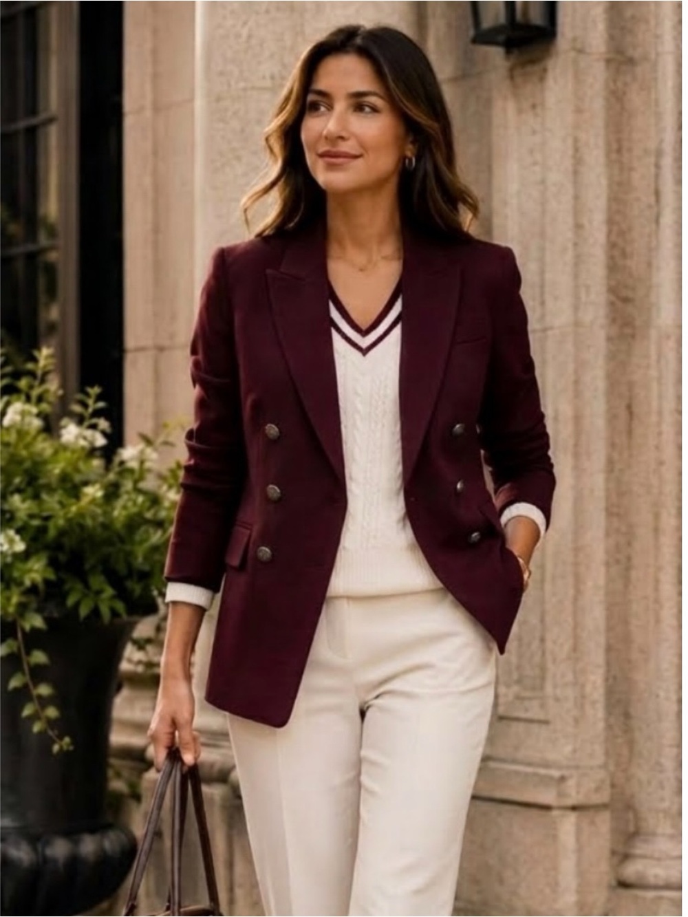 WHBM Studio Blazer Burgundy Size 8 Preppy Chic Double Breasted Jacket - Picture 5 of 12
